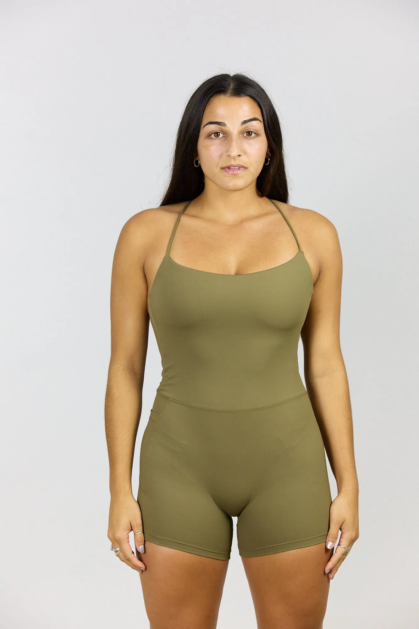 Cross-Back Active Romper - Khaki