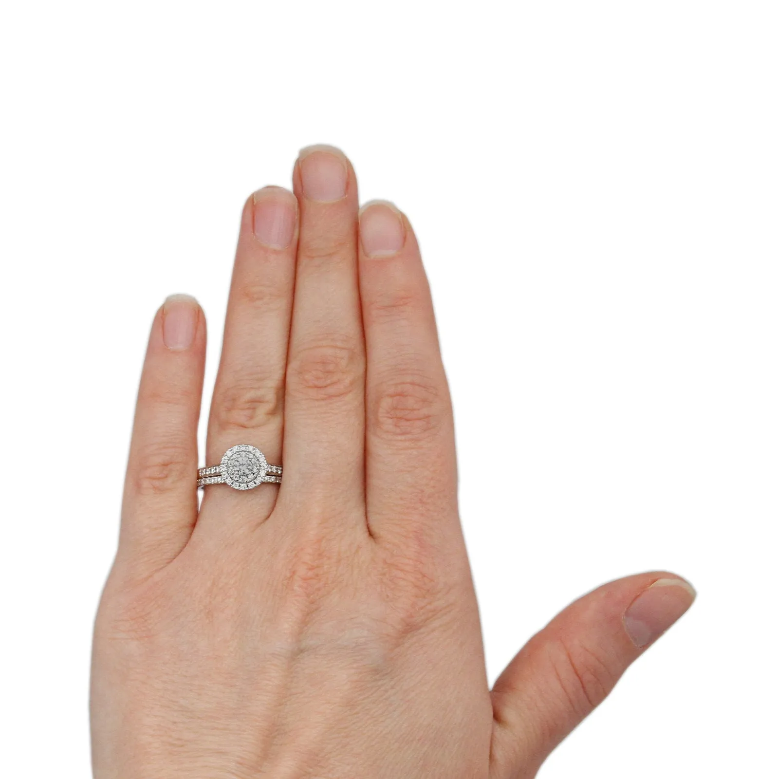 Crown Collection 1/2cttw Bridal Set with Round Diamond Center & Double Diamond Halo in 14k