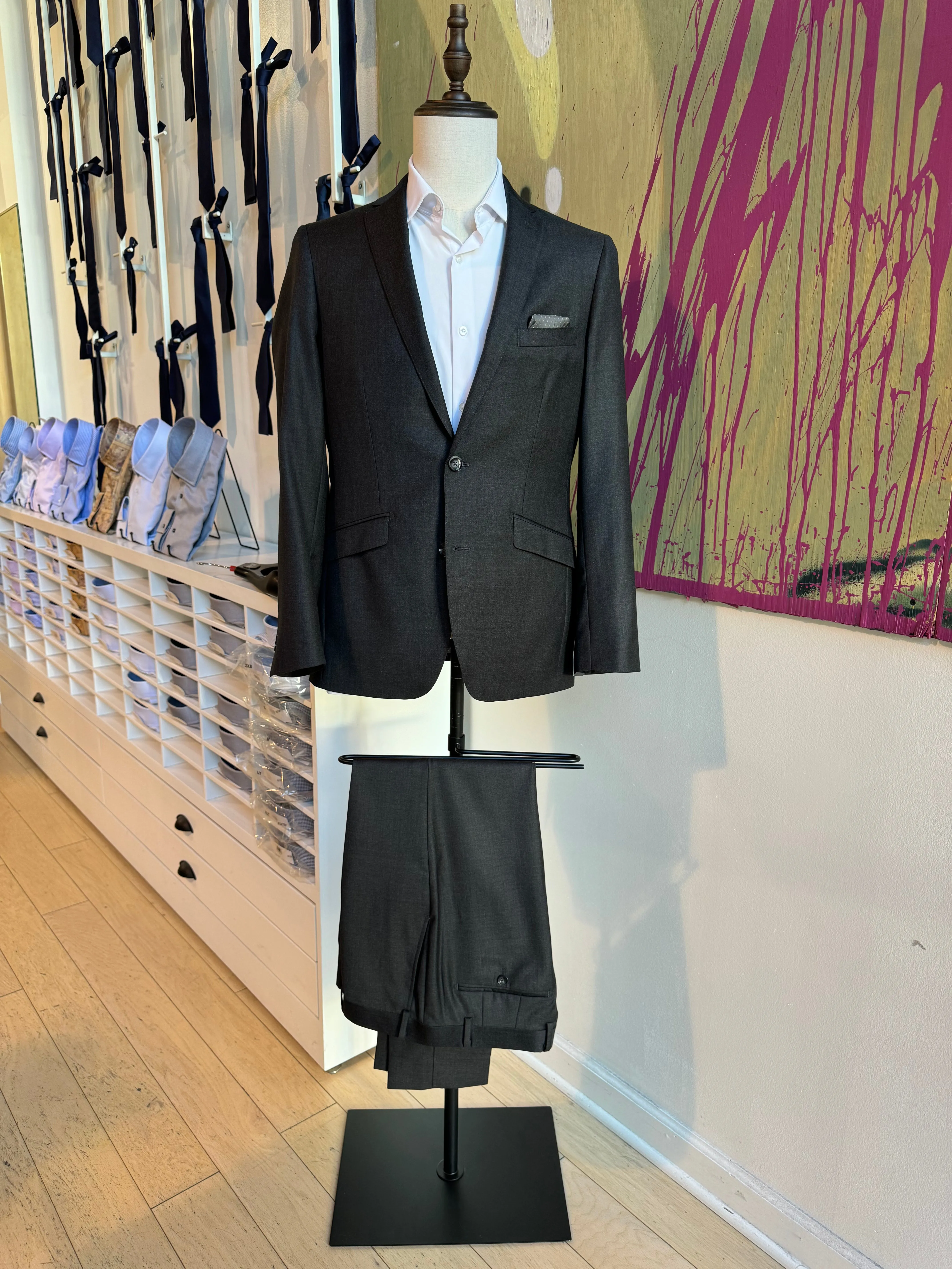Dark Charcoal Sharkskin Premium Italian Suit Pants