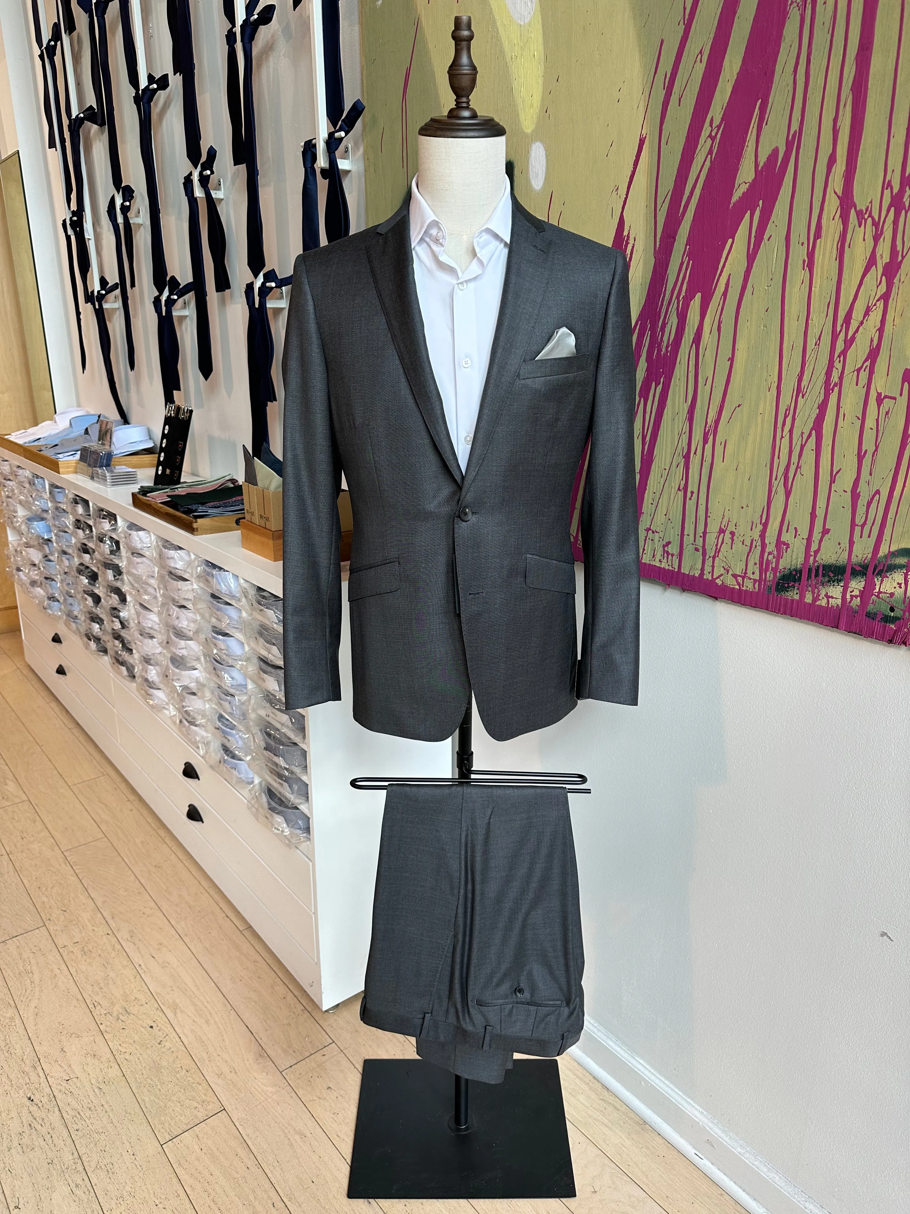 Dark Gray Sharkskin Luxury Suit Coat