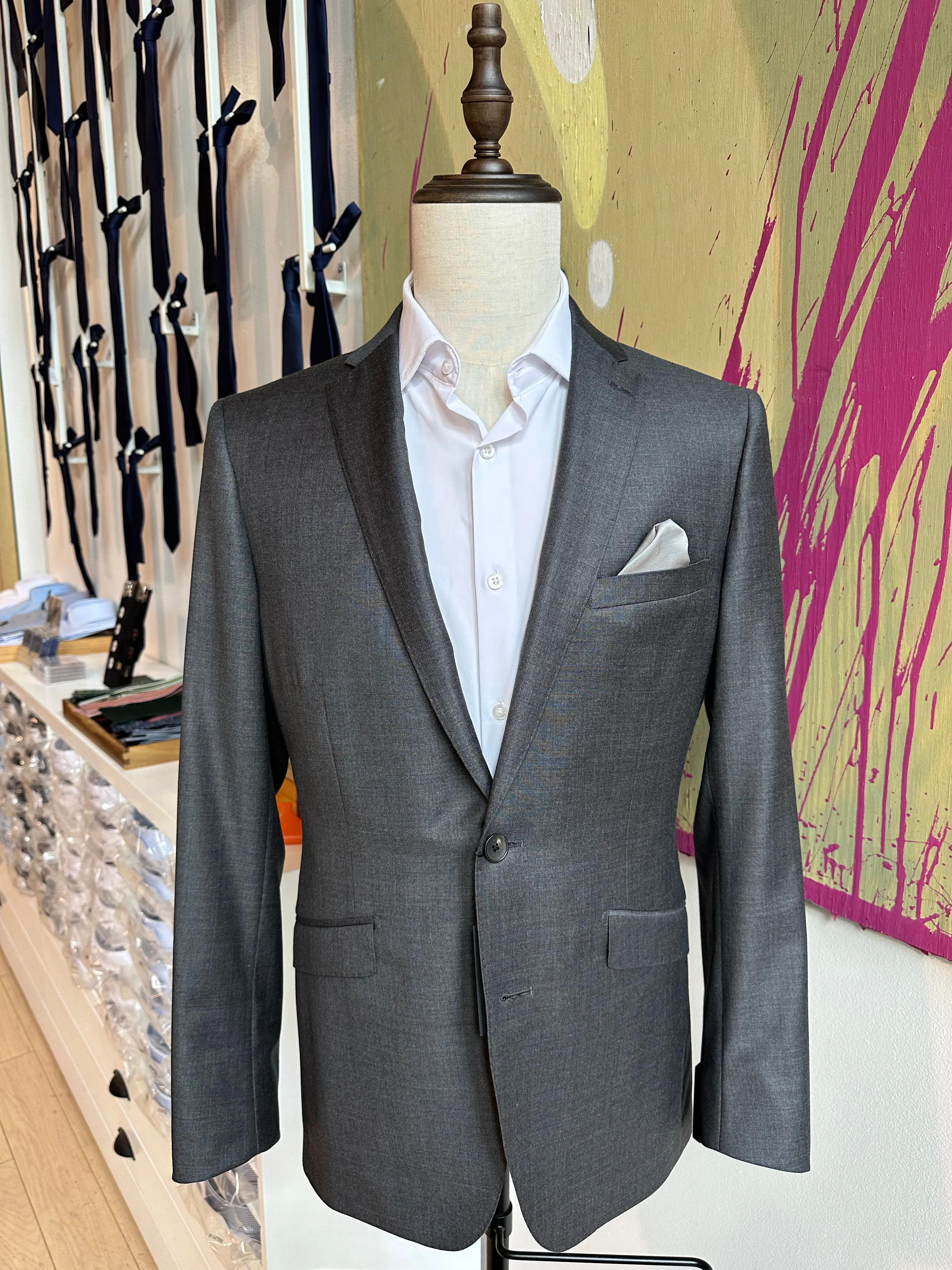 Dark Gray Sharkskin Luxury Suit Coat