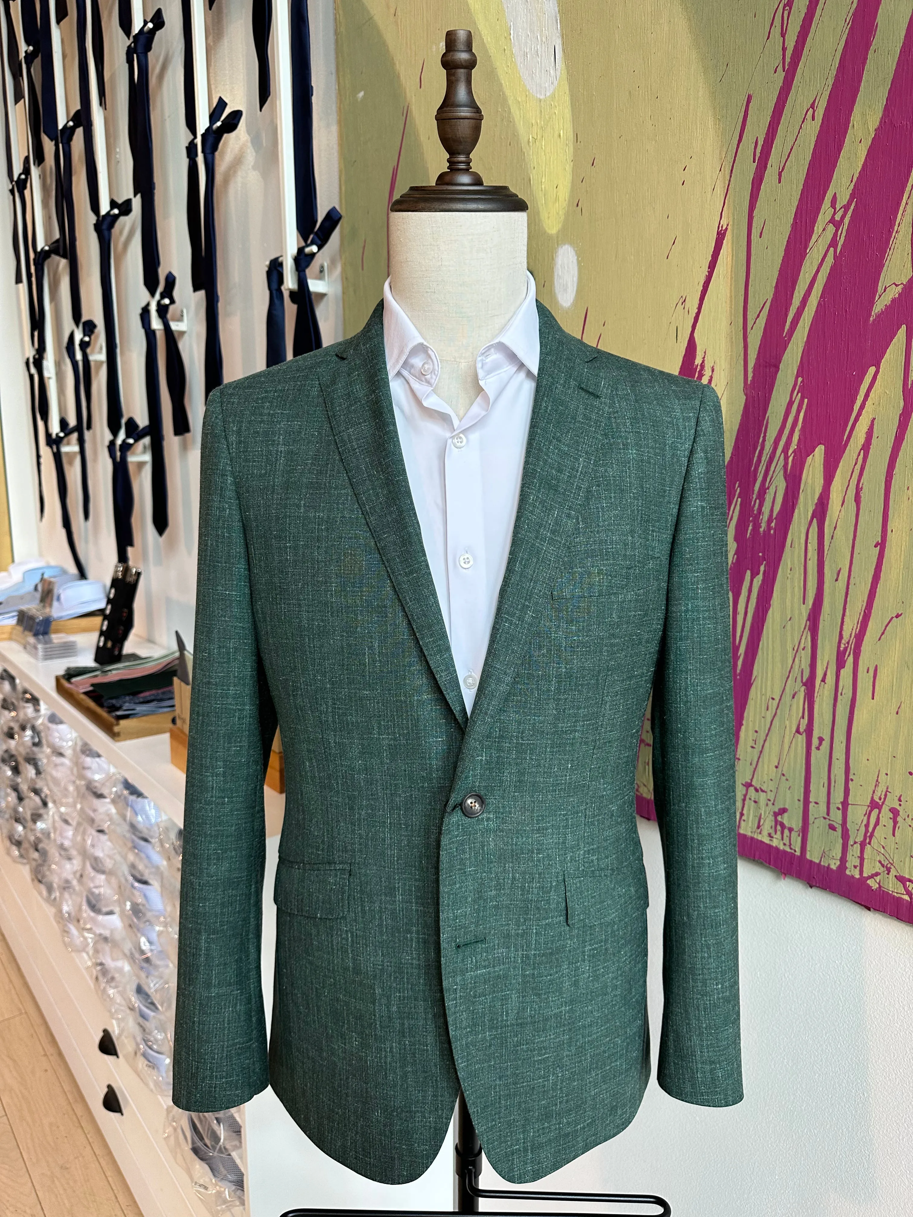Dark Green Linen Blend Luxury Suit Coat