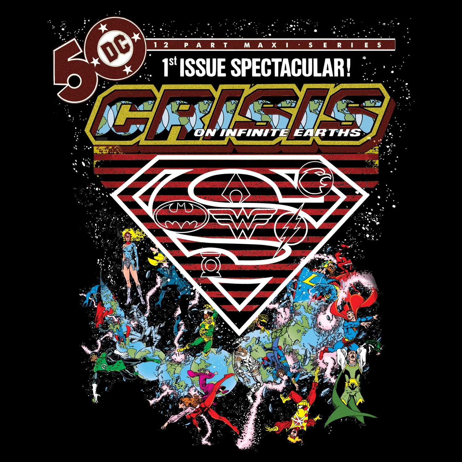 DC Comics Crisis Logo Justice League Official Men's T-shirt (Black)