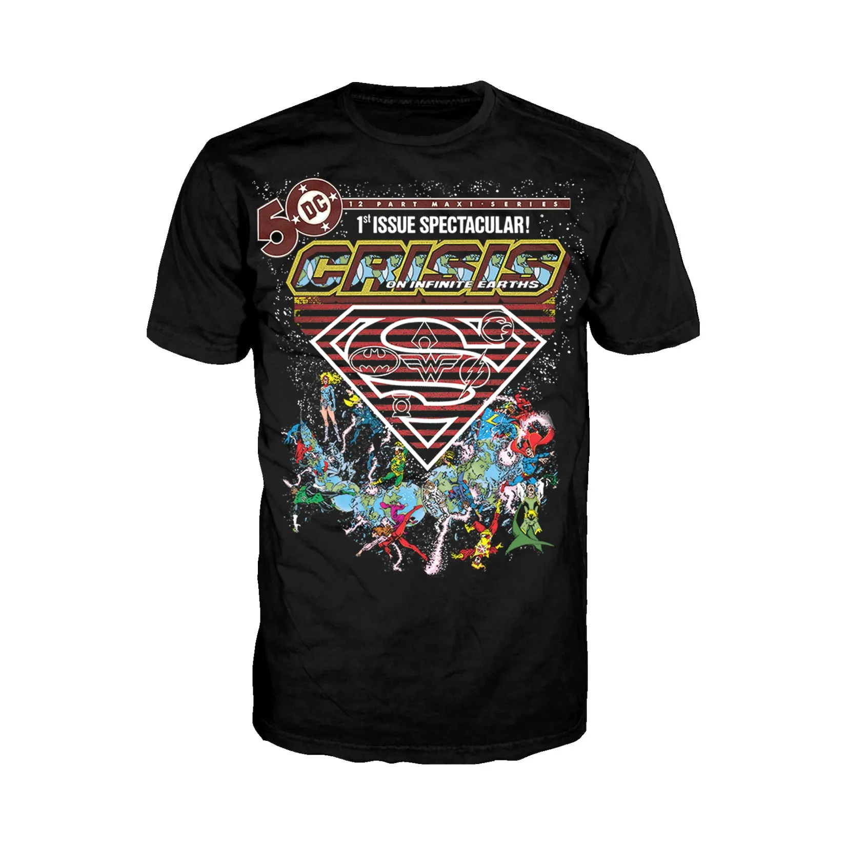DC Comics Crisis Logo Justice League Official Men's T-shirt (Black)