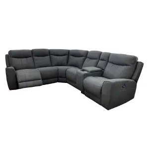 Denburn 6pc Recliner Suite - Urban Sofa F20 Rhino Dark Grey Fabric - Includes Electric Recliners on the ends