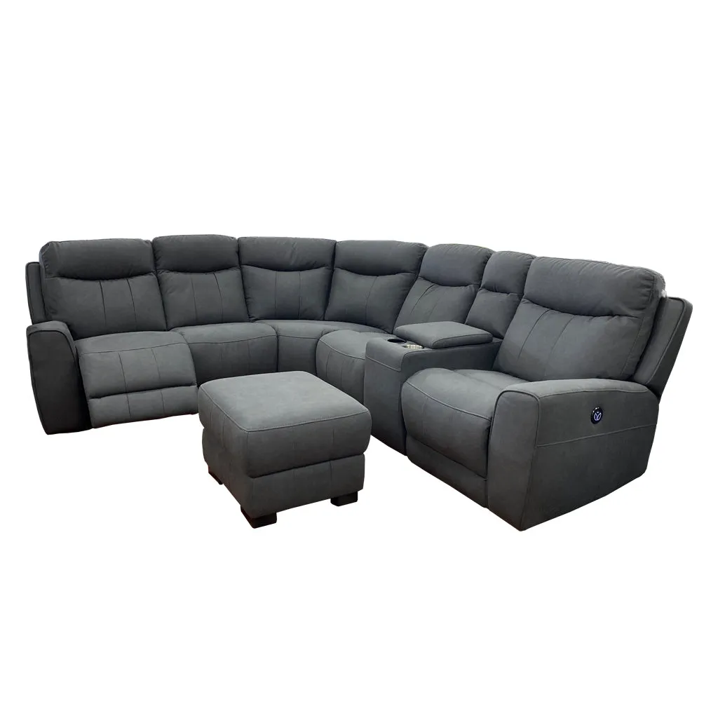 Denburn 6pc Recliner Suite - Urban Sofa F20 Rhino Dark Grey Fabric - Includes Electric Recliners on the ends