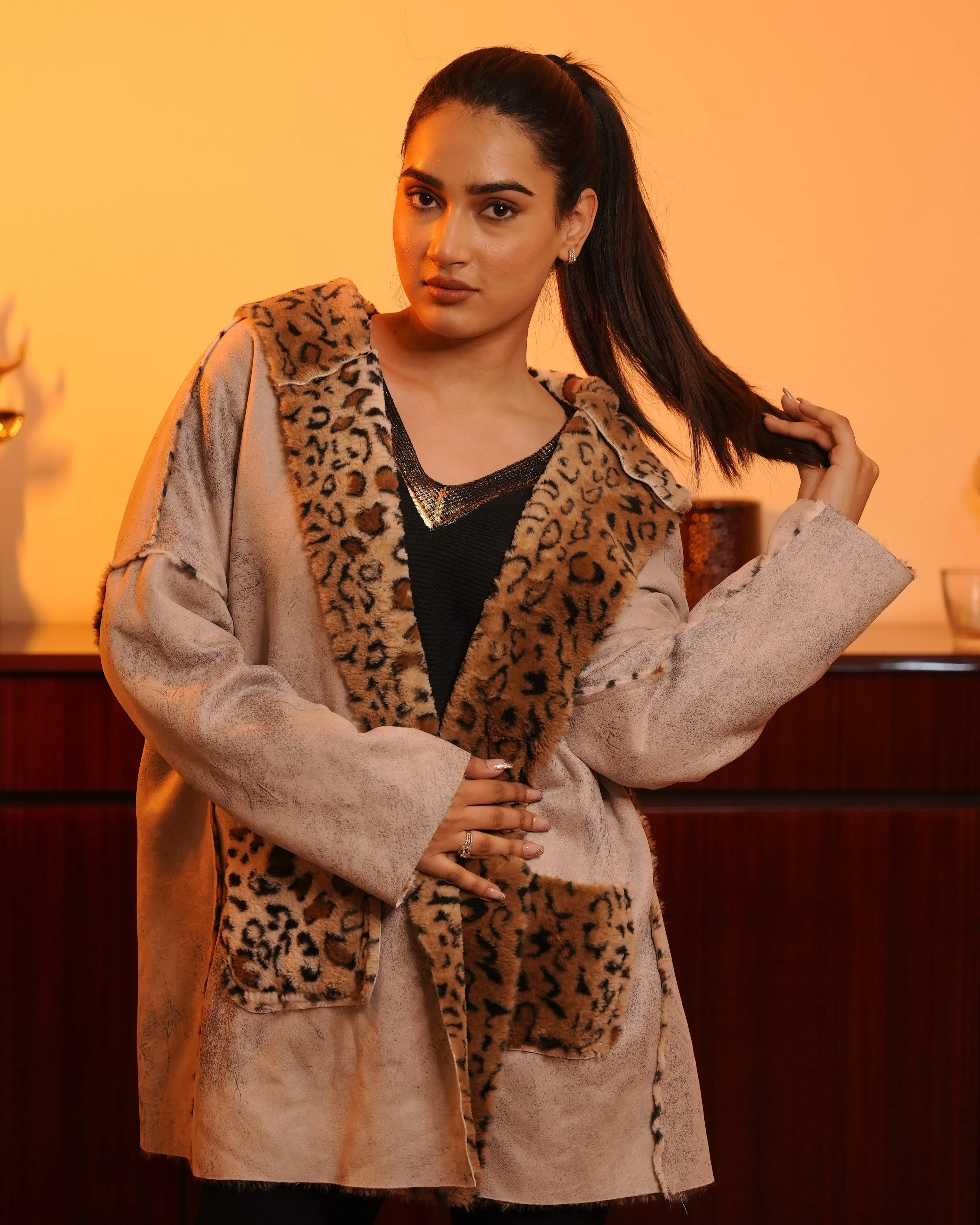 Designer Faux Fur Hooded Jacket