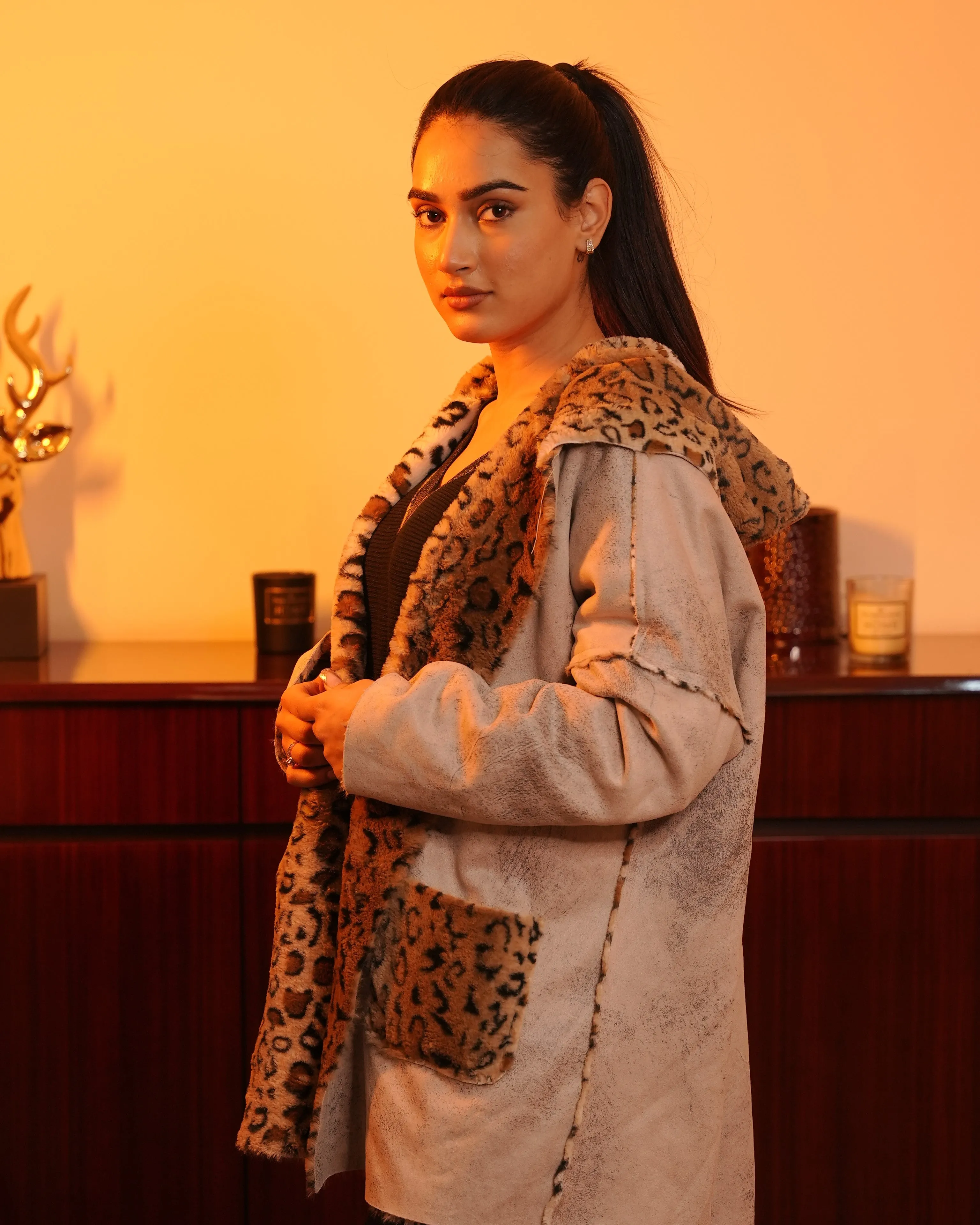 Designer Faux Fur Hooded Jacket