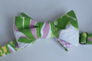 Designer Green, Pink & White Pique Bow Tie