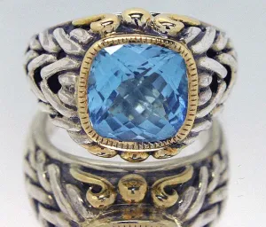 Designer Silver & 18KT Gold Blue Topaz Ring