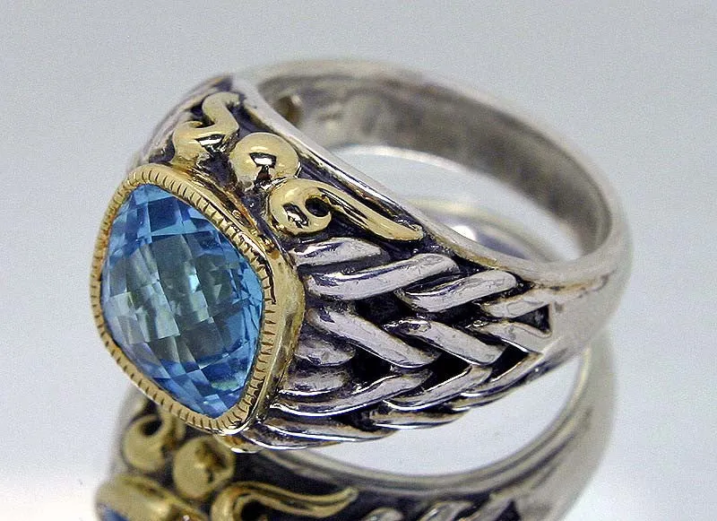 Designer Silver & 18KT Gold Blue Topaz Ring