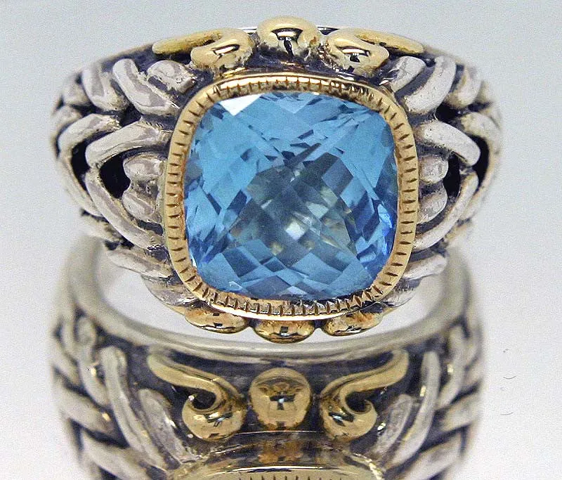 Designer Silver & 18KT Gold Blue Topaz Ring