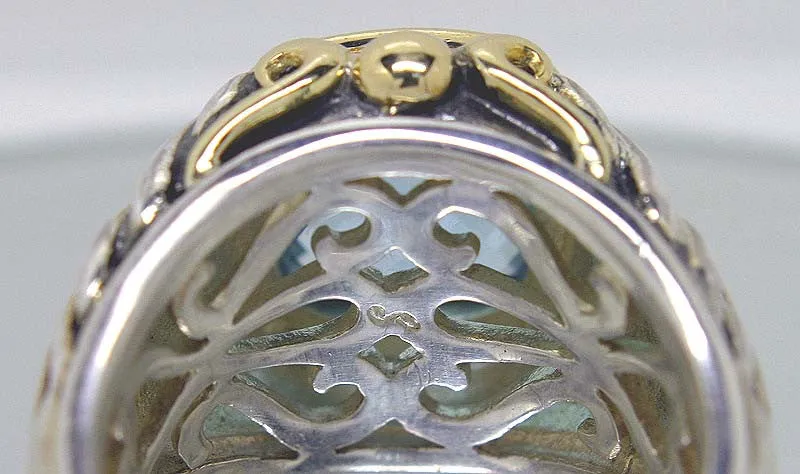 Designer Silver & 18KT Gold Blue Topaz Ring