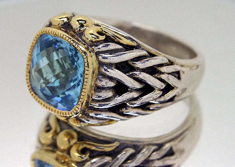 Designer Silver & 18KT Gold Blue Topaz Ring