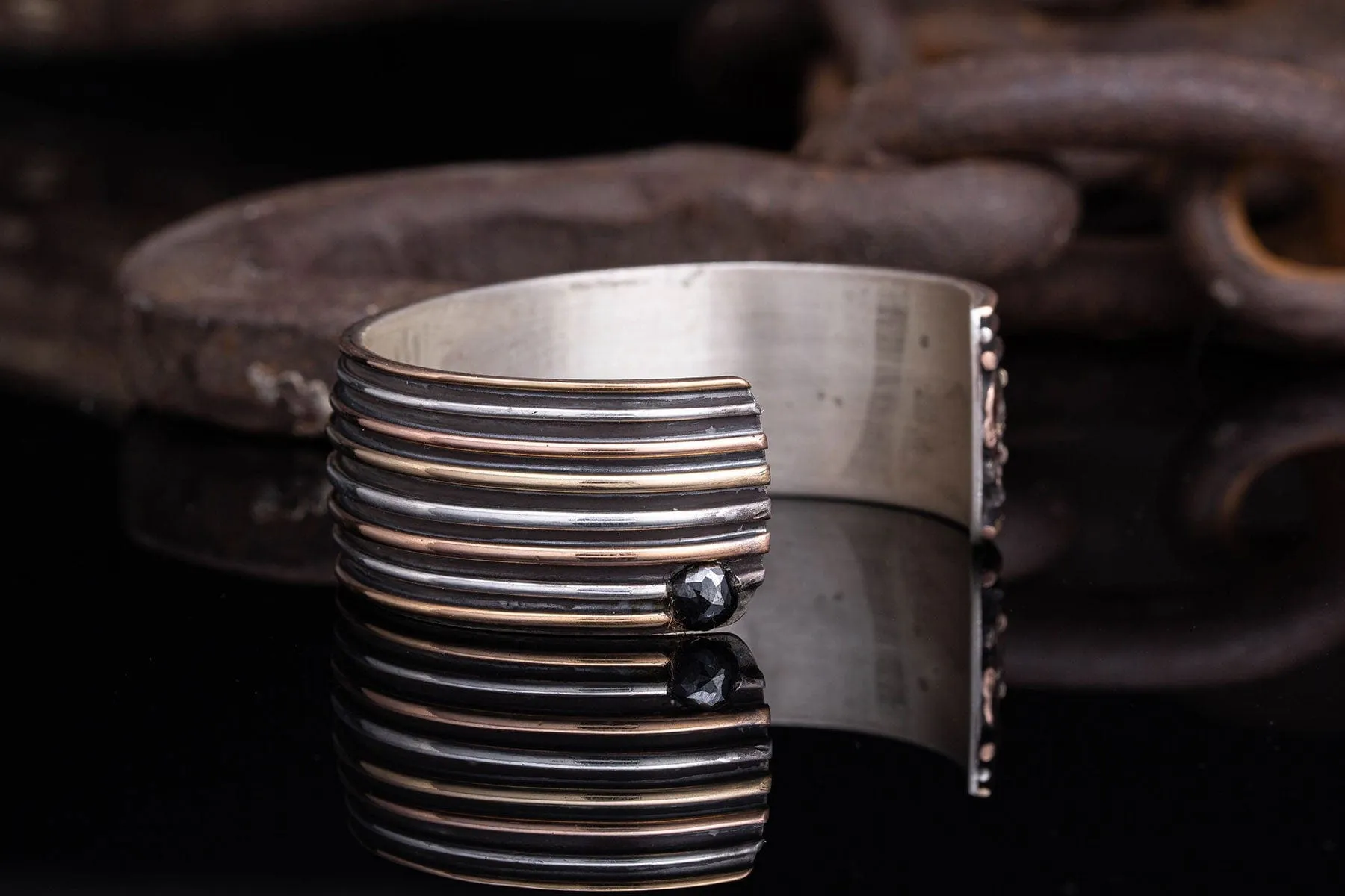 Diamonds and Gold Skull Cuff