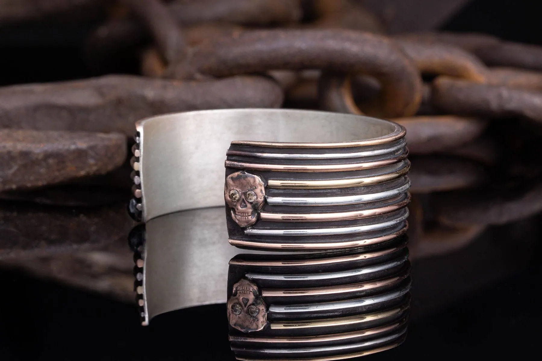 Diamonds and Gold Skull Cuff