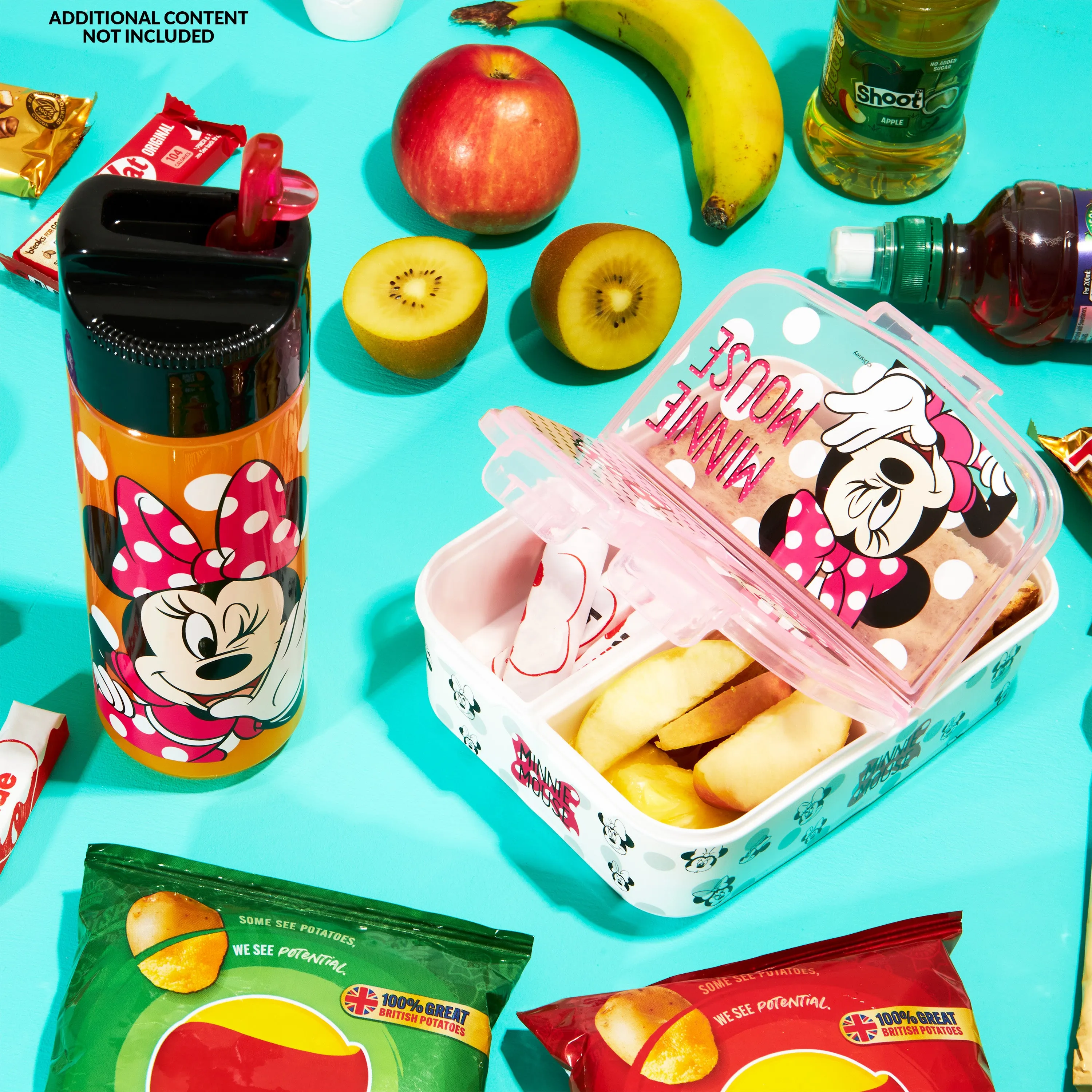 Disney Minnie Mouse Kids Lunchbox with Compartments and Water Bottle with Straw (Pink)