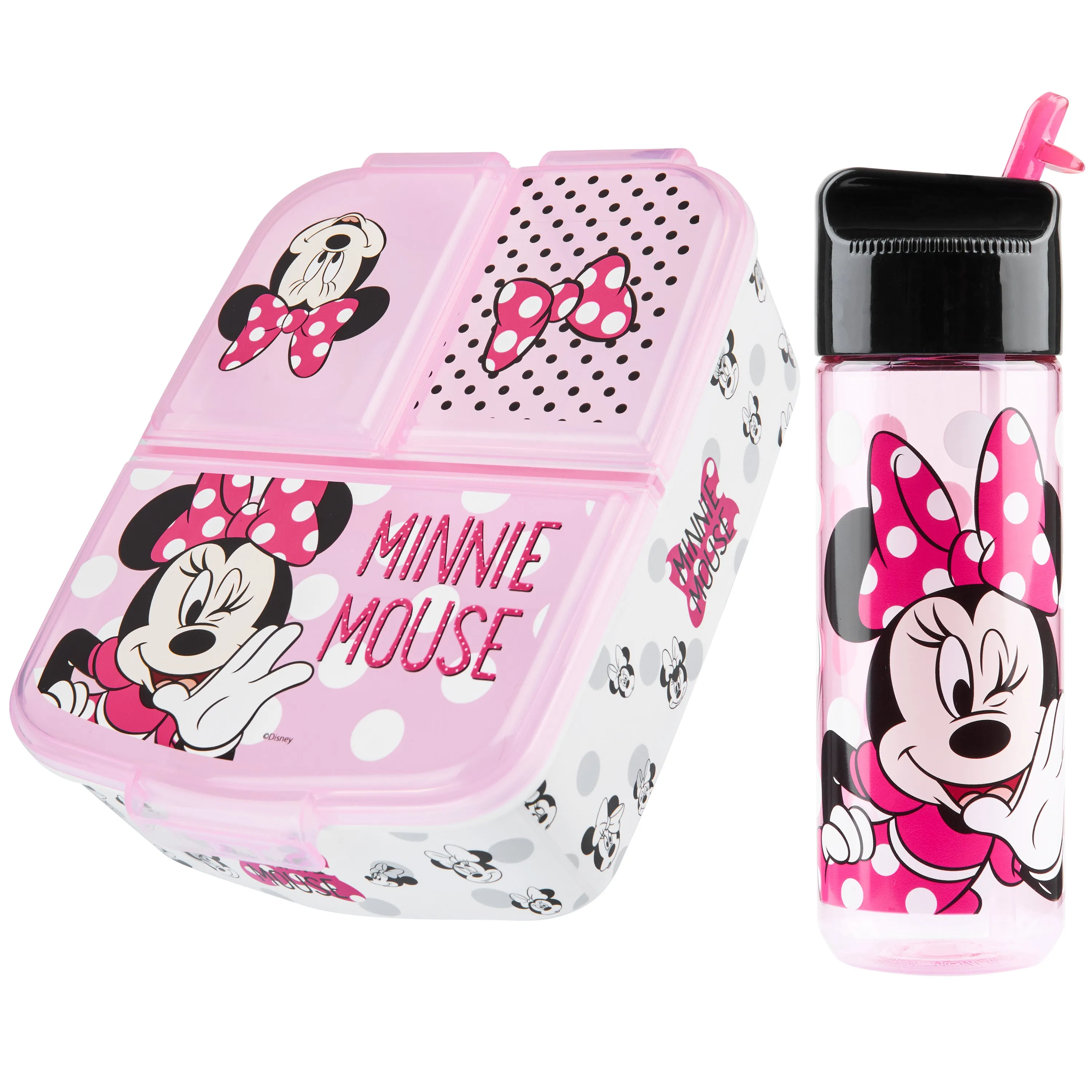 Disney Minnie Mouse Kids Lunchbox with Compartments and Water Bottle with Straw (Pink)
