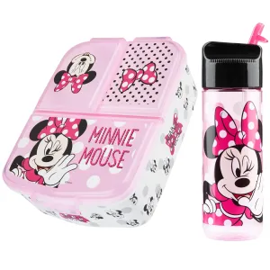 Disney Minnie Mouse Kids Lunchbox with Compartments and Water Bottle with Straw (Pink)