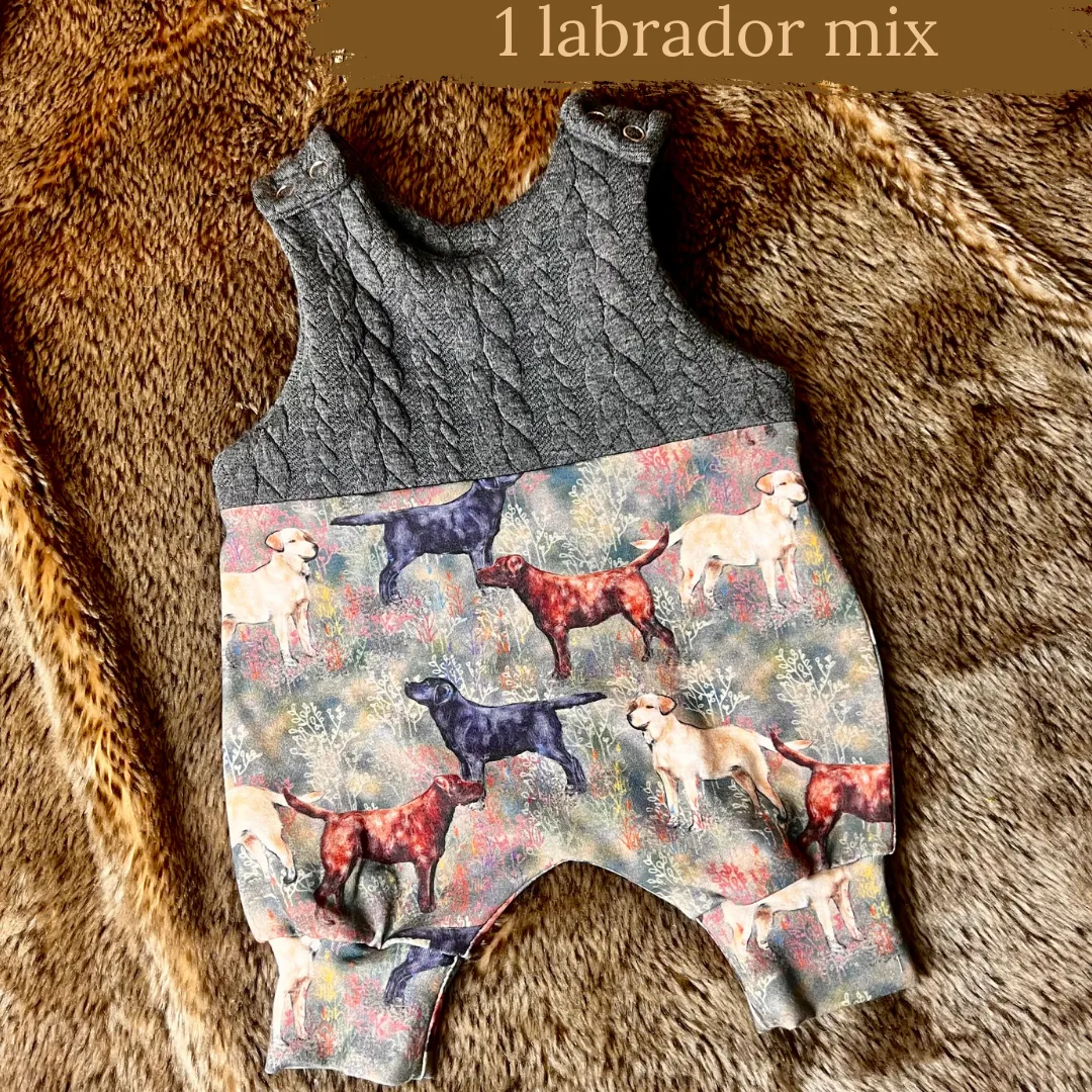 Dog breeds cable knit topped romper
