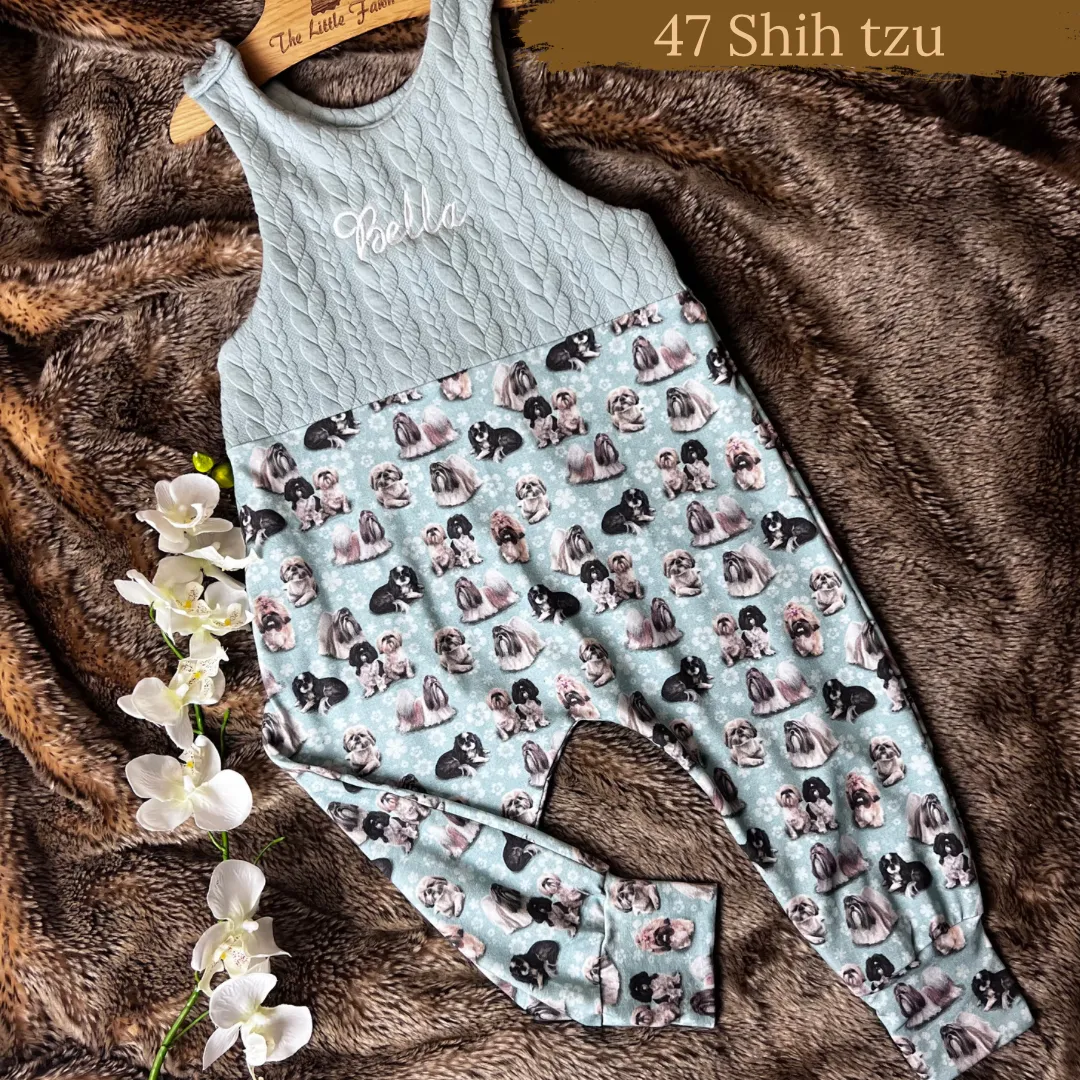 Dog breeds cable knit topped romper