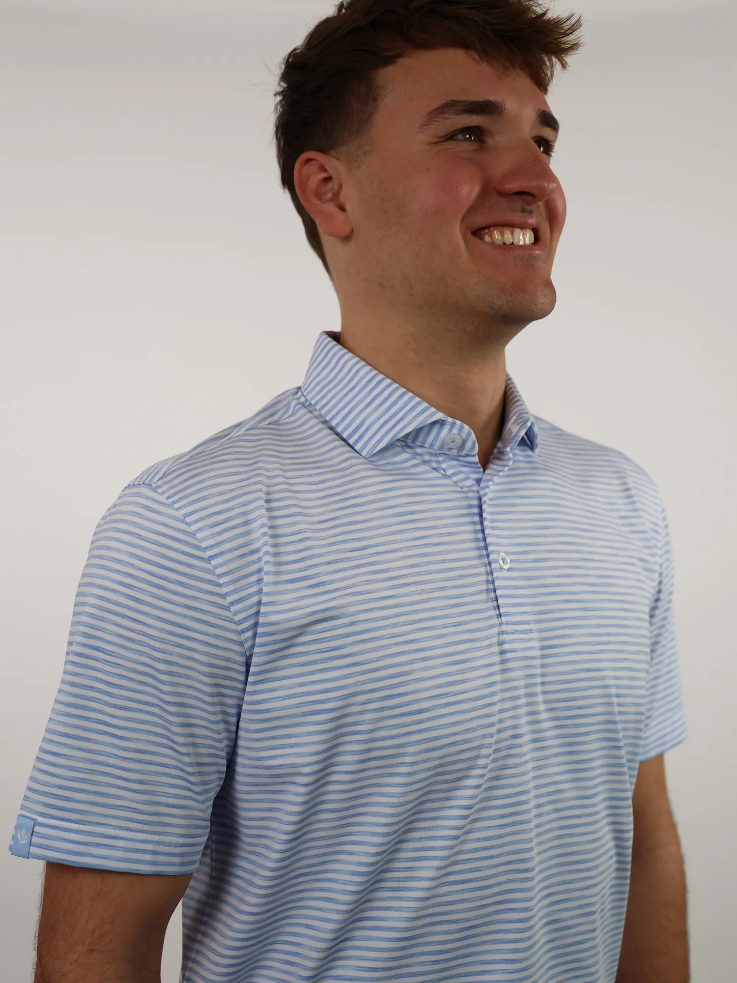 Donald Ross Mens Sport Fit OWEN Polo - COASTAL / WHITE