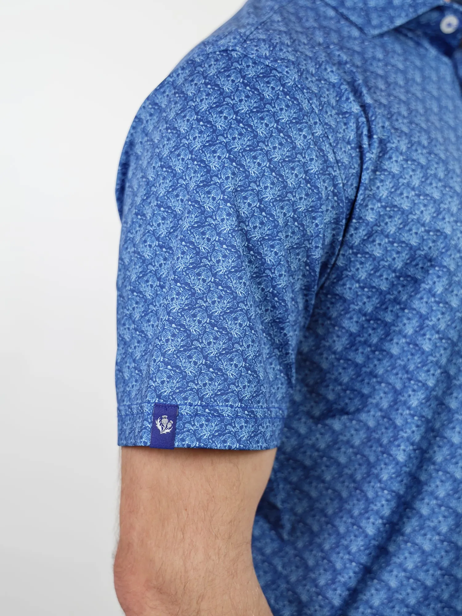 Donald Ross Mens Sport Fit SIDNEY SKULL Print  Polo - NAVY/WHITE