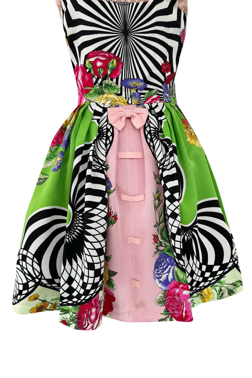 Dreamiest Spring 1992 Gianni Versace Versus Documented Pink Bow Detailed & Floral Print Dress