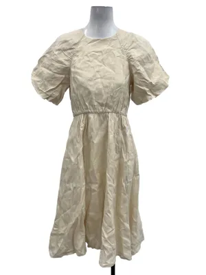 Eggshell Linen Gathered Puff Sleeve Dress OSN