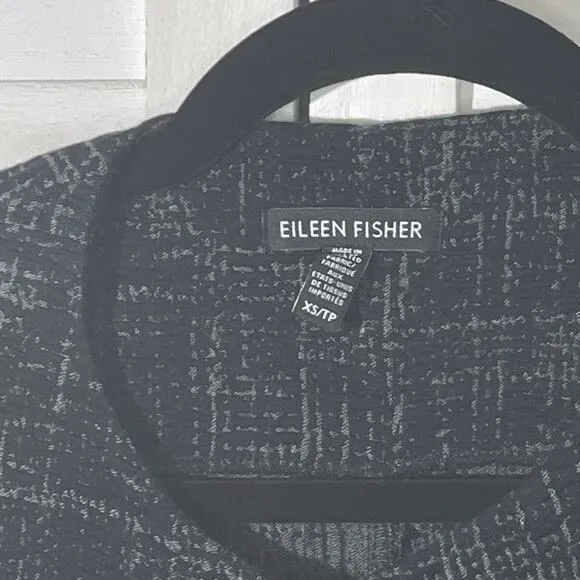 Eileen Fisher Round Neck Jacket in Gray Crosshatch Textured Cardigan XS