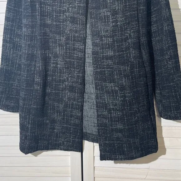 Eileen Fisher Round Neck Jacket in Gray Crosshatch Textured Cardigan XS