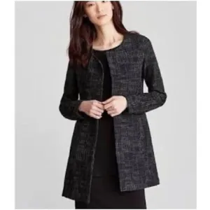 Eileen Fisher Round Neck Jacket in Gray Crosshatch Textured Cardigan XS