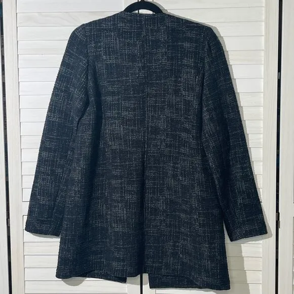 Eileen Fisher Round Neck Jacket in Gray Crosshatch Textured Cardigan XS