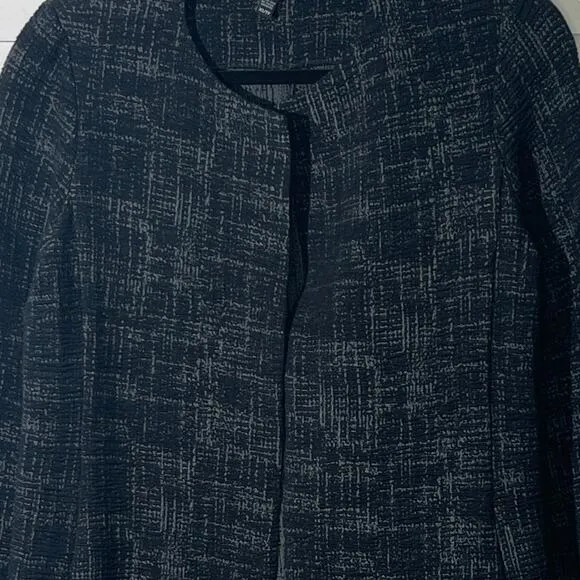Eileen Fisher Round Neck Jacket in Gray Crosshatch Textured Cardigan XS