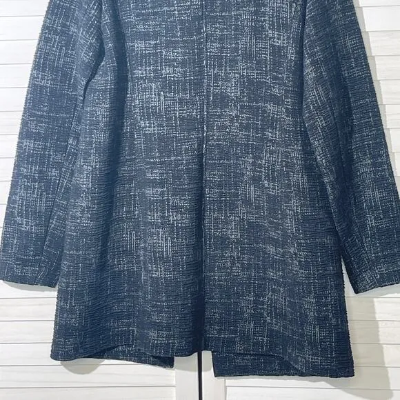 Eileen Fisher Round Neck Jacket in Gray Crosshatch Textured Cardigan XS