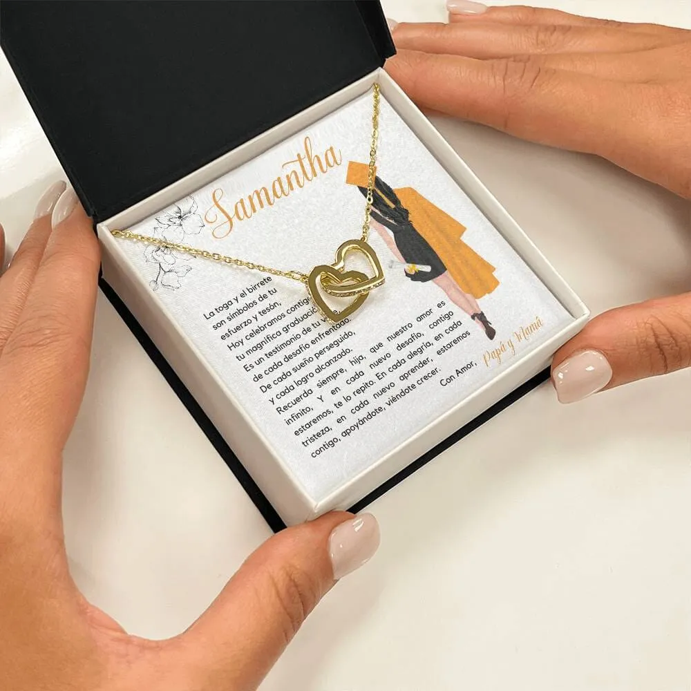 El Regalo Perfecto para Celebrar su Graduación, Collar Corazones Entrelazados con Tarjeta Personalizada