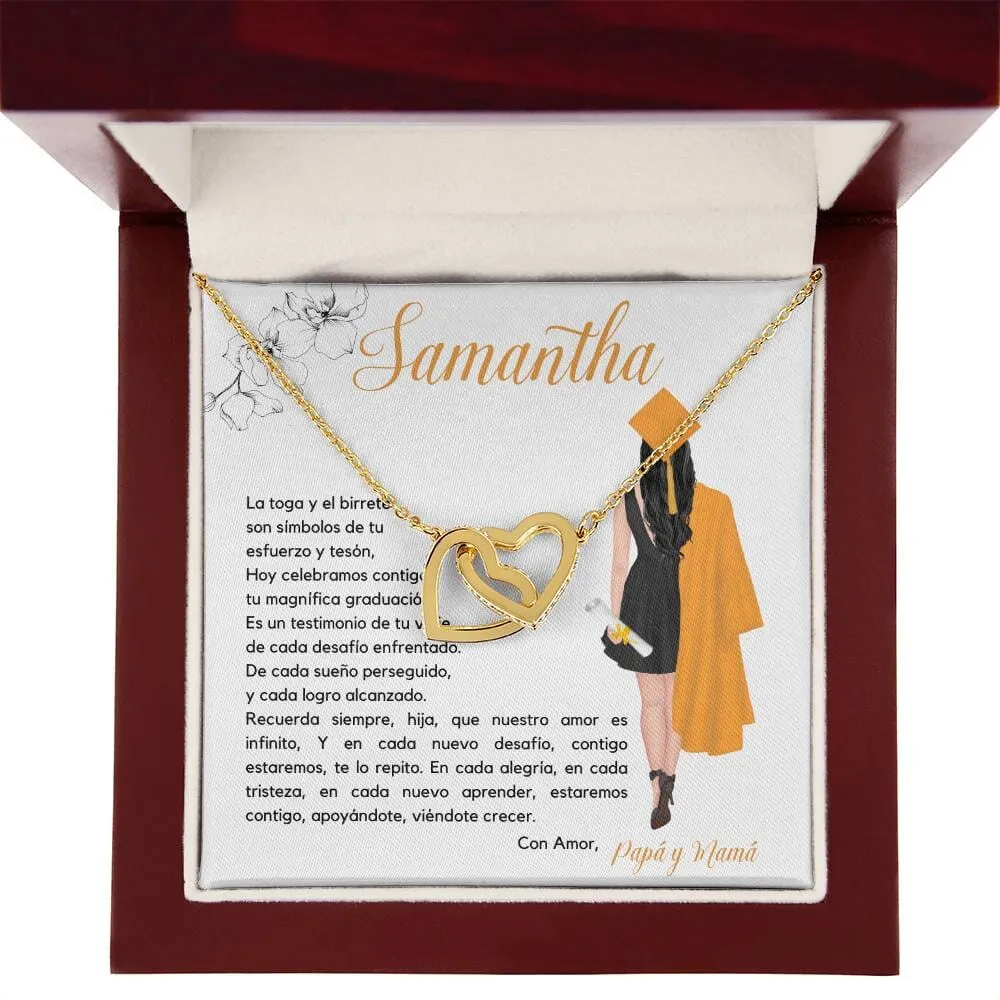 El Regalo Perfecto para Celebrar su Graduación, Collar Corazones Entrelazados con Tarjeta Personalizada