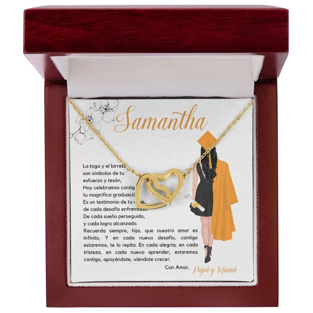 El Regalo Perfecto para Celebrar su Graduación, Collar Corazones Entrelazados con Tarjeta Personalizada