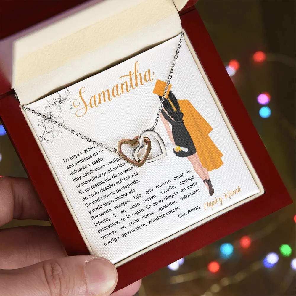 El Regalo Perfecto para Celebrar su Graduación, Collar Corazones Entrelazados con Tarjeta Personalizada