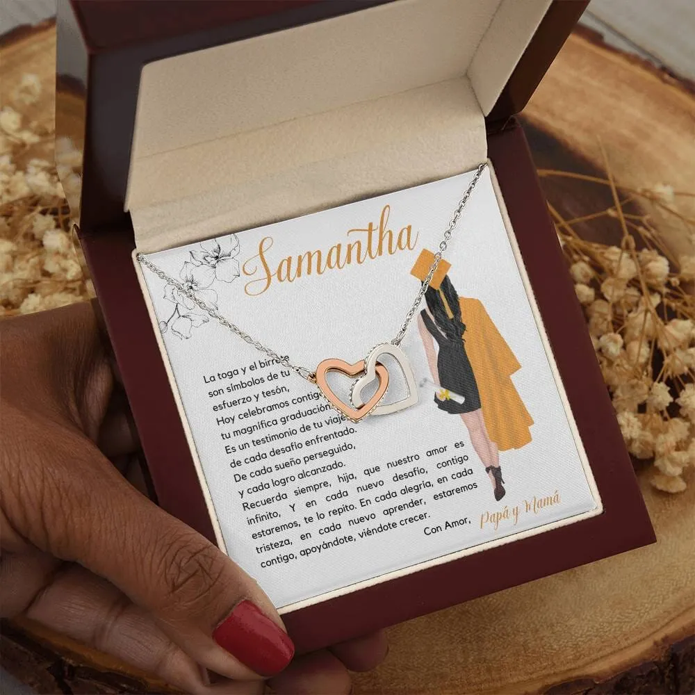 El Regalo Perfecto para Celebrar su Graduación, Collar Corazones Entrelazados con Tarjeta Personalizada