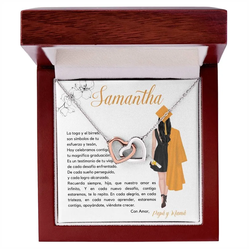 El Regalo Perfecto para Celebrar su Graduación, Collar Corazones Entrelazados con Tarjeta Personalizada