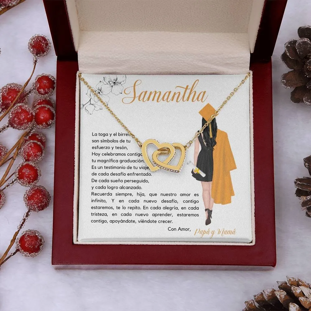 El Regalo Perfecto para Celebrar su Graduación, Collar Corazones Entrelazados con Tarjeta Personalizada