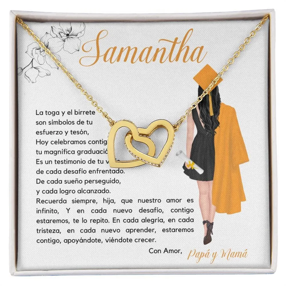 El Regalo Perfecto para Celebrar su Graduación, Collar Corazones Entrelazados con Tarjeta Personalizada