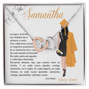 El Regalo Perfecto para Celebrar su Graduación, Collar Corazones Entrelazados con Tarjeta Personalizada