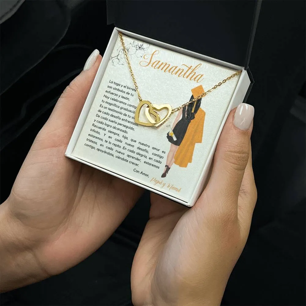 El Regalo Perfecto para Celebrar su Graduación, Collar Corazones Entrelazados con Tarjeta Personalizada
