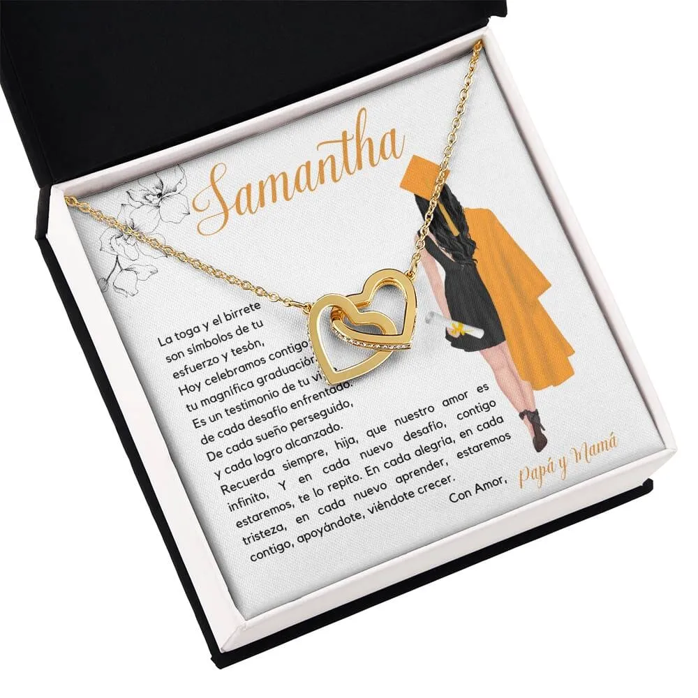 El Regalo Perfecto para Celebrar su Graduación, Collar Corazones Entrelazados con Tarjeta Personalizada