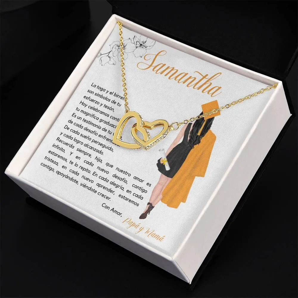 El Regalo Perfecto para Celebrar su Graduación, Collar Corazones Entrelazados con Tarjeta Personalizada