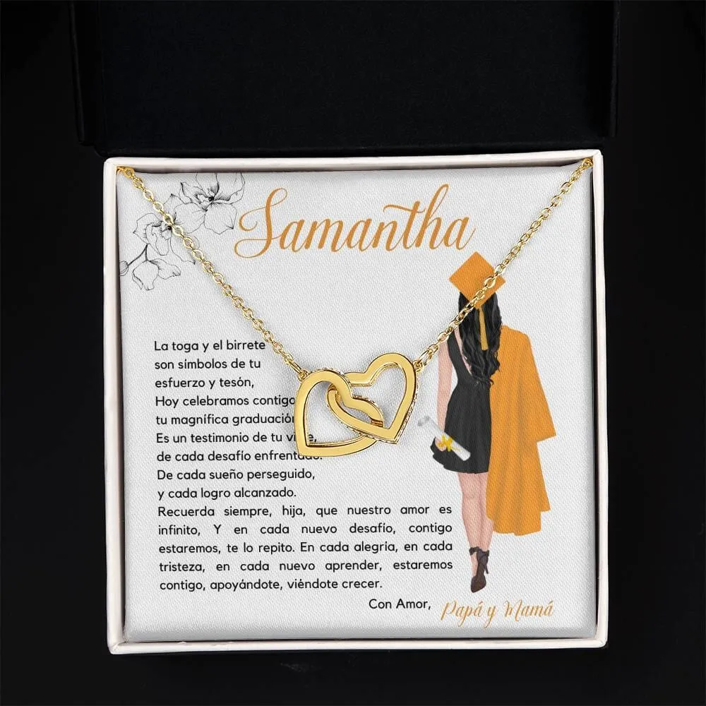 El Regalo Perfecto para Celebrar su Graduación, Collar Corazones Entrelazados con Tarjeta Personalizada