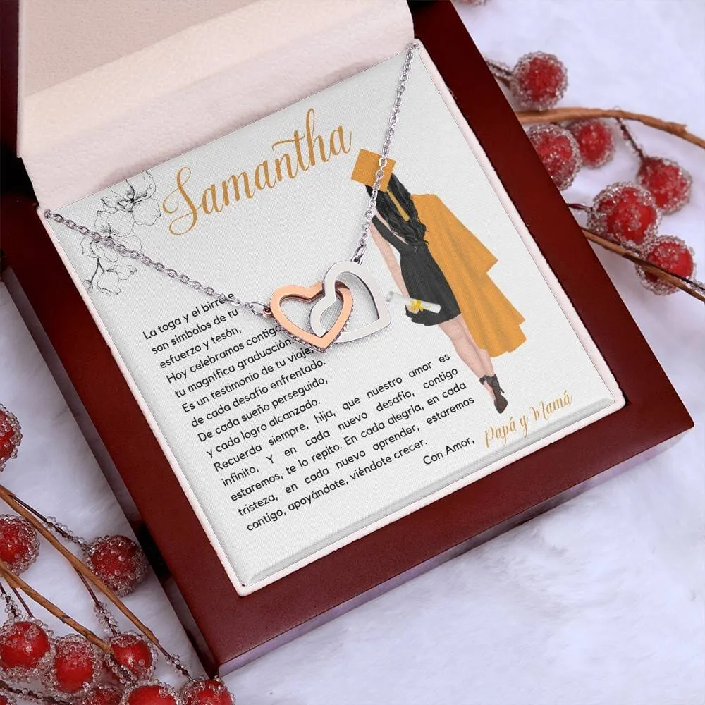 El Regalo Perfecto para Celebrar su Graduación, Collar Corazones Entrelazados con Tarjeta Personalizada