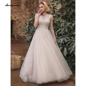 Elegant A Line O Neck See Through Lace Wedding Dresses
